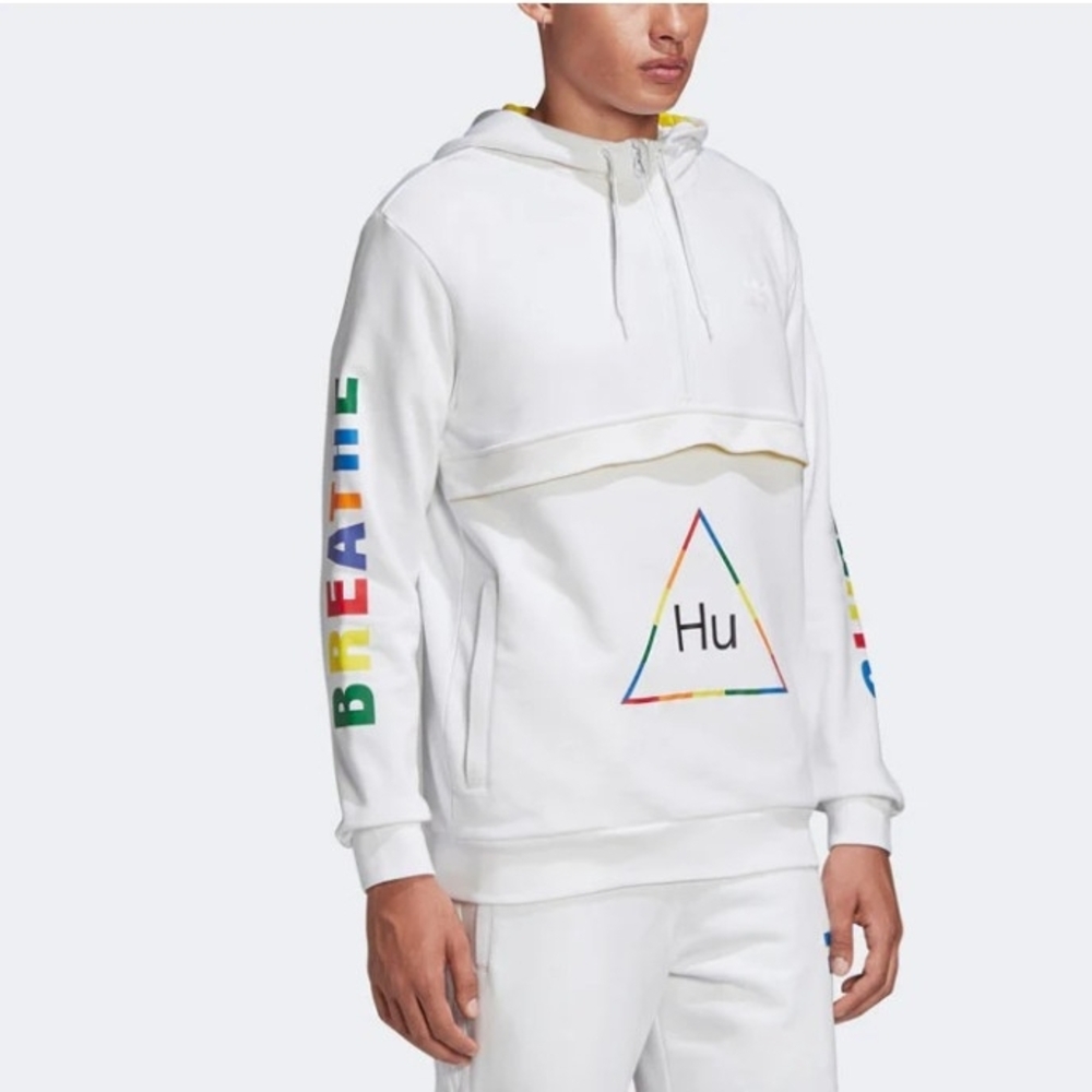 Adidas Men's White Half Close‎ Hoodie Colorful Accents Size L